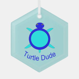 Ornement En Verre Bright Blue Turtle Dude