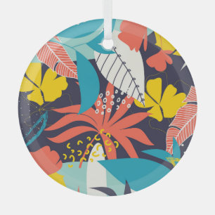 Ornement En Verre Bright Tropical Feuilles Dark Motif
