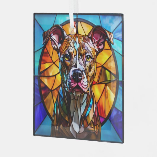 Ornement En Verre Brindle Pit Bull Chien "Verre Tiré" (Avant gauche)