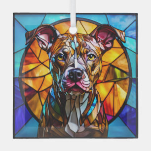 Ornement En Verre Brindle Pit Bull Chien "Verre Tiré"