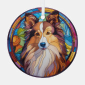 Ornement En Verre Brown blanc Shetland Sheepdog (Verso)