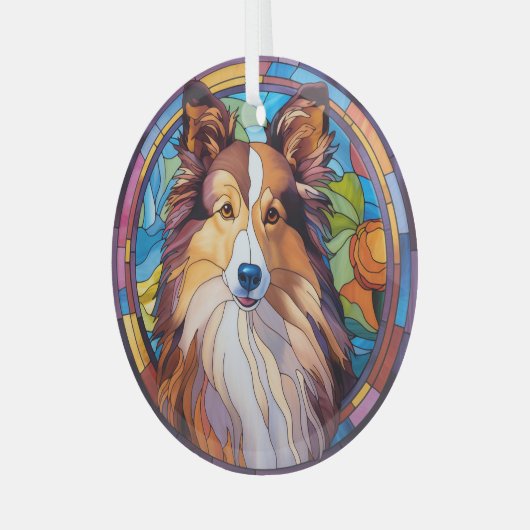 Ornement En Verre Brown blanc Shetland Sheepdog (Avant gauche)