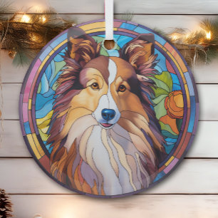 Ornement En Verre Brown blanc Shetland Sheepdog