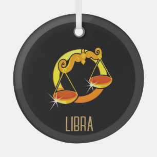 Ornement En Verre Brown et or Libra signe zodiaque noir