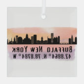 Ornement En Verre Buffalo NY City Skyline Latitude et Longitude (Verso)
