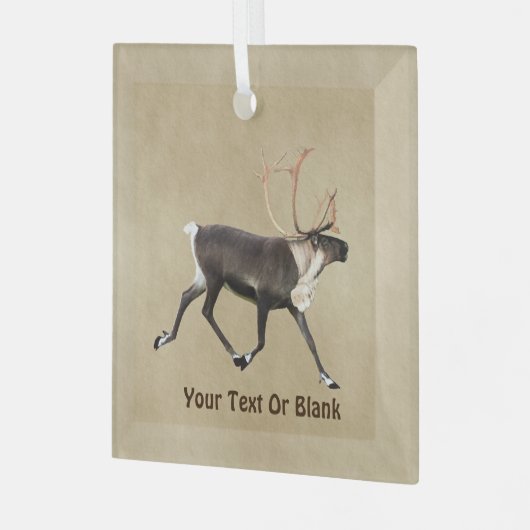 Ornement En Verre Bull Caribou (Reindeer) Sur Ancien Papier (Avant gauche)