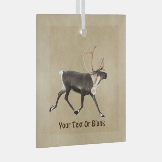Ornement En Verre Bull Caribou (Reindeer) Sur Ancien Papier (Avant droite)
