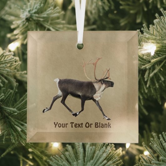 Ornement En Verre Bull Caribou (Reindeer) Sur Ancien Papier (Insitu)