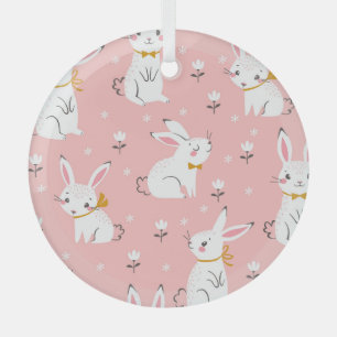 Ornement En Verre Bunnies blancs : Cute Floral sans joint