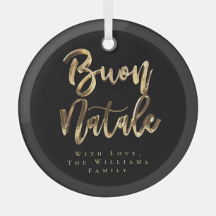 Ornement En Verre Buon Natale Elegant Noir et Or Script italien