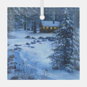 Ornement En Verre "Cabine douillet dans la neige"