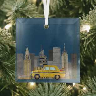 Ornement En Verre Cabine jaune dans la ville personnalisable