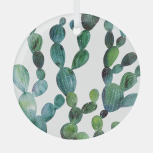 Ornement En Verre Cactus Craze : Tendance de l'aquarelle tropicale