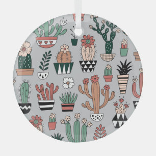 Ornement En Verre Cactus en fleurs mignons : Motif à main