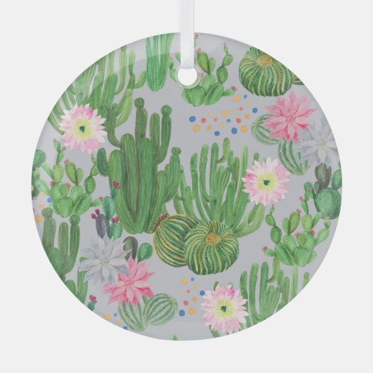 Ornement En Verre Cactus et fleurs, aquarelle peinture transparente. (Recto)