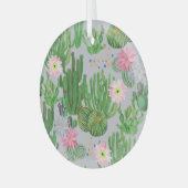 Ornement En Verre Cactus et fleurs, aquarelle peinture transparente. (Avant gauche)