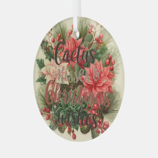 Ornement En Verre 🌵 Cactus Kisses & Christmas Wishes – Glass Circle (Avant gauche)