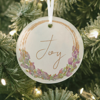 Ornement En Verre Cadeau de Noël à l'aquarelle botanique originale J