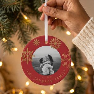 Ornement En Verre Cadeau de Noël Or Rouge pour Nouveaux Mariés