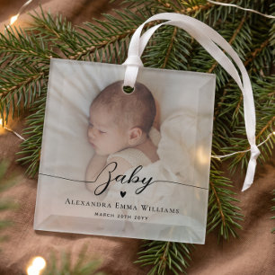 Ornement En Verre Cadeau Personnalisé de Naissance Minimaliste Éléga