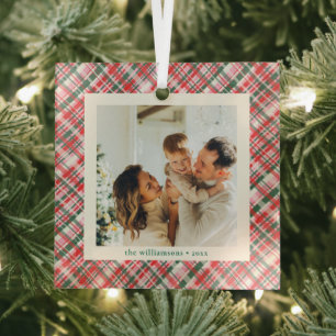 Ornement En Verre Cadeau photo mignon à carreaux rose rouge et vert