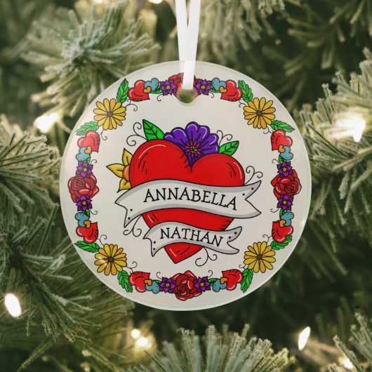 Ornement En Verre Cadeau romantique à deux | Art du style tatouage (Insitu)