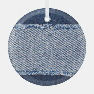 Ornement En Verre Cadre de jean bleu denim fringé.