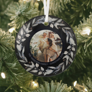 Ornement En Verre Cadre photo de la couronne personnalisée de Noël