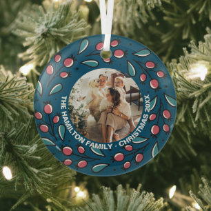 Ornement En Verre Cadre photo de la couronne personnalisée de Noël