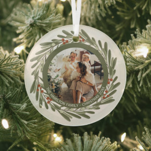 Ornement En Verre Cadre photo de la couronne personnalisée de Noël