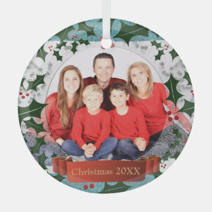 Ornement En Verre Cadre photo Frost et Holly Wreath