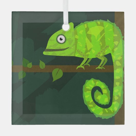 Ornement En Verre Caméléon mignon vert (Recto)