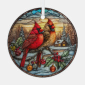 Ornement En Verre Cardinals on Snowy Branch with Holly (Verso)