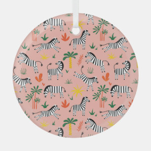 Ornement En Verre Caricature Zebras Funny Motif sans couture