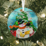 Ornement En Verre Caroling Snowman<br><div class="desc">Un beau et adorable design folky Holiday.</div>