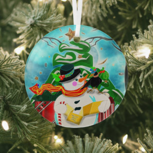 Ornement En Verre Caroling Snowman
