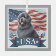 Carré de chien Terre-Neuve patriotique gris