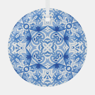 Ornement En Verre Carrelage blanc bleu, motif aquarelle sans couture