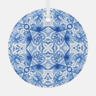 Ornement En Verre Carrelage blanc bleu, motif aquarelle sans couture
