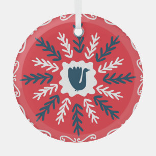 Ornement En Verre Carrelage de Noël Folk Doodle Art