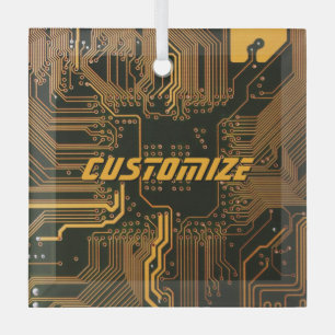 Ornement En Verre Carte circuit orange PCB personnalisée geek Out