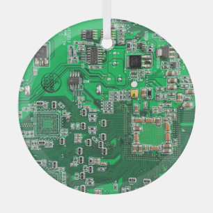 Ornement En Verre Carte de circuit Geek d'ordinateur vert