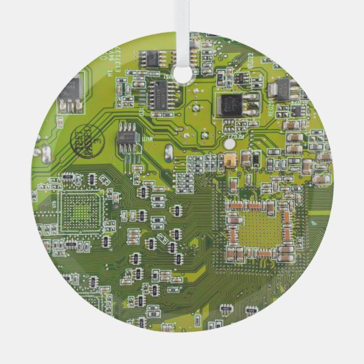 Ornement En Verre Carte de circuit Geek d'ordinateur vert clair (Recto)