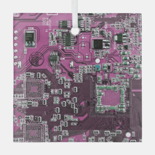 Ornement En Verre Carte de circuit Geek d'ordinateur violet