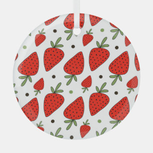 Ornement En Verre Cartoon Red Strawberries Motif sans couture