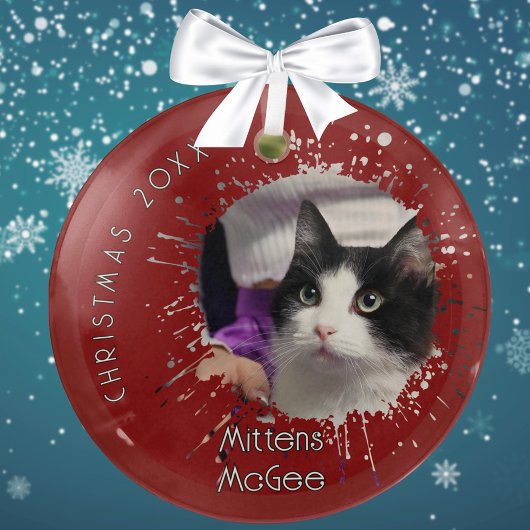 Ornement En Verre Cat on 2025 Red Splatter Pattern Christmas