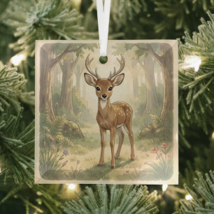 Ornement En Verre Cerf mignon vintage dans la forêt