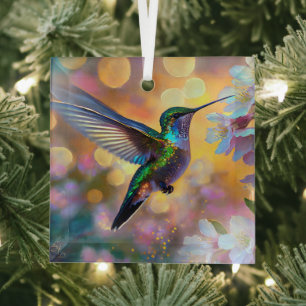 Ornement En Verre Cerisier Imaginaire Sunrise Hummingbird 