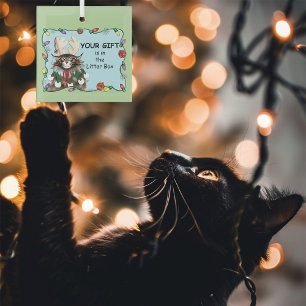 Ornement En Verre Chat cadeau de Noël Green Funny