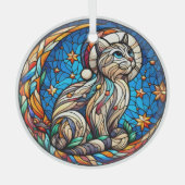 Ornement En Verre Chat de Noël en verre satiné et lune croissant (Recto)